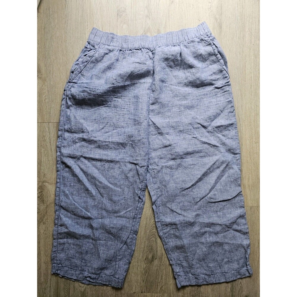 Cynthia Rowley Blue 100% Linen High-Rise Wide Leg Cropped Pants Size XL